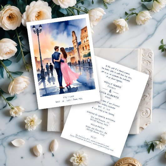Invitación Rome Coliseum Colorful Cityscape Weddin 招待状