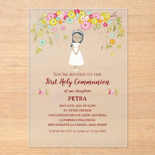 Invitación sobre acrílico PETRA Primera Comunión アクリル招待状 (正面)
