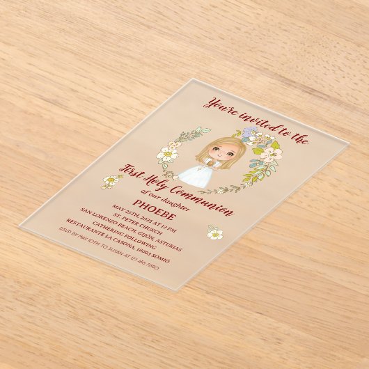 Invitación sobre acrílico PHOEBE Primera Comunión アクリル招待状 (レイダウン)