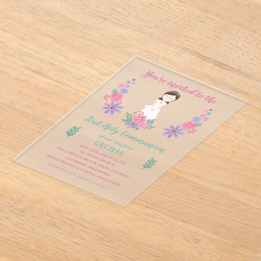 Invitación sobre acrílico Primera Comunión CECILIA アクリル招待状 (レイダウン)