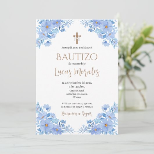Invitación Spanish Baptism Boy invitation  招待状 (スタンド正面)