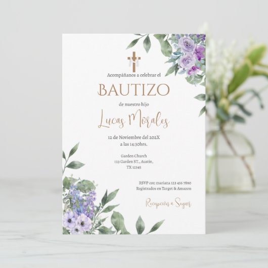 Invitación Spanish Baptism Boy invitation  招待状 (スタンド正面)