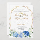 Invitación Spanish Quinceanera Blue floral invit 招待状 (正面/裏面)