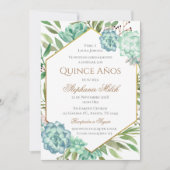 Invitación Spanish Quinceanera Greenery Floral  招待状 (正面)