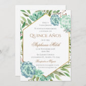 Invitación Spanish Quinceanera Greenery Floral  招待状 (正面/裏面)