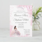 Invitación Spanish Quinceanera pink floral invite 招待状 (スタンド正面)