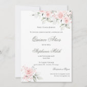 Invitación Spanish Quinceanera pink floral invite 招待状 (正面)