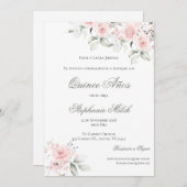 Invitación Spanish Quinceanera pink floral invite 招待状 (正面/裏面)