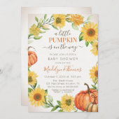 Invitación Sunflowers & Pumpkins fall Baby Shower 招待状 (正面/裏面)