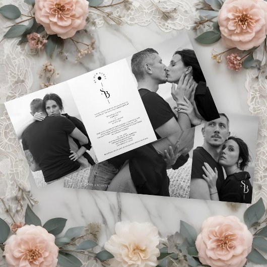 Invitación Tríptica Exquisite Minimalist Black Whi 三つ折り招待状