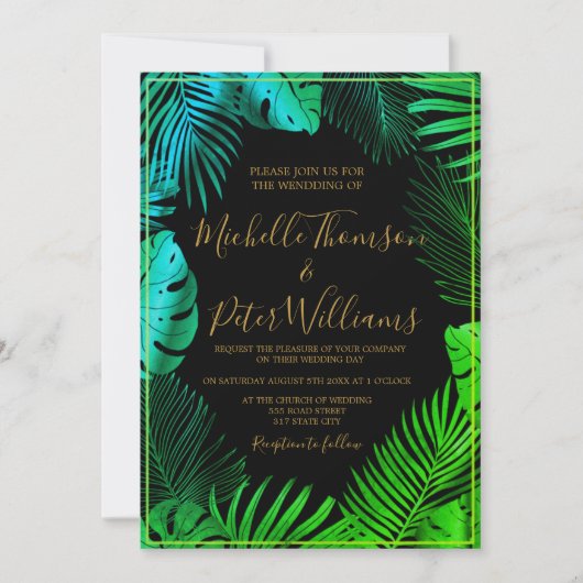 Invitación tropical gold watercolor wedding 招待状 (正面)