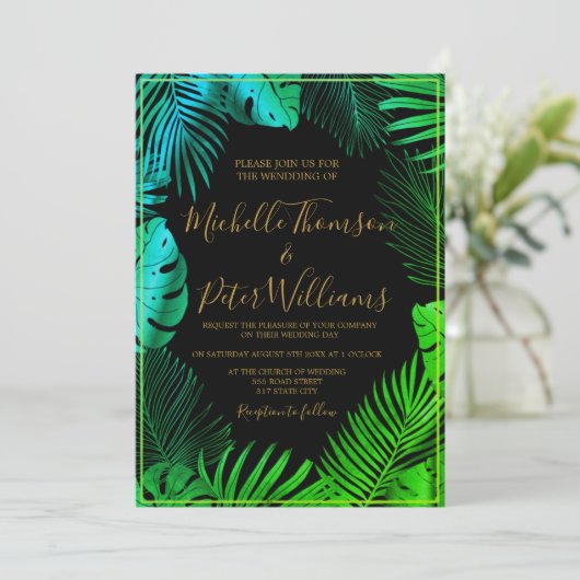 Invitación tropical gold watercolor wedding 招待状 (スタンド正面)