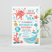 Invitación Under the Sea blue and coral birthday i 招待状 (スタンド正面)