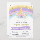 Invitación Unicorn birthday invitation, girl invit 招待状 (正面/裏面)