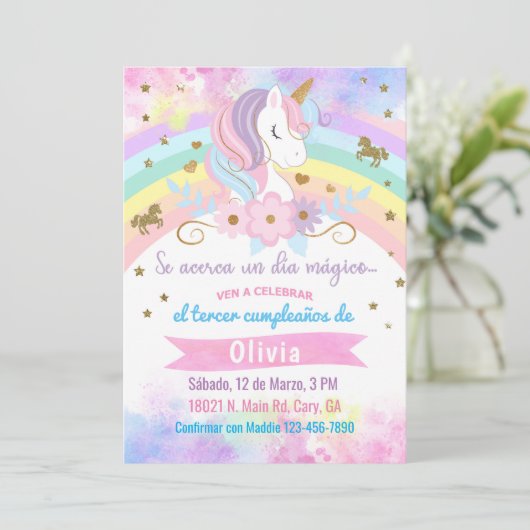 Invitación Unicorn head birthday invitation, Spani 招待状 (スタンド正面)