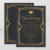 Invitación Vintage Art Deco Graduation Invitation 招待状 (正面/裏面)