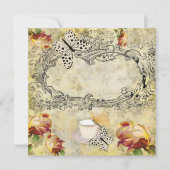 Invitación vintage tazas y mariposas decoupage 招待状 (正面)