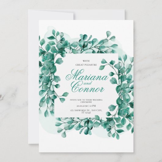 Invitación Watercolor Greenery Botanical Wedding I 招待状 (正面)