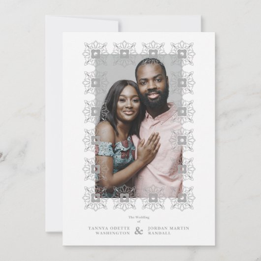 Invitación Wedding Grey Fancy Ornament Lace Effect 招待状 (正面)