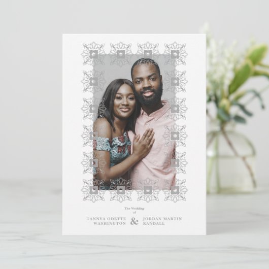 Invitación Wedding Grey Fancy Ornament Lace Effect 招待状 (スタンド正面)