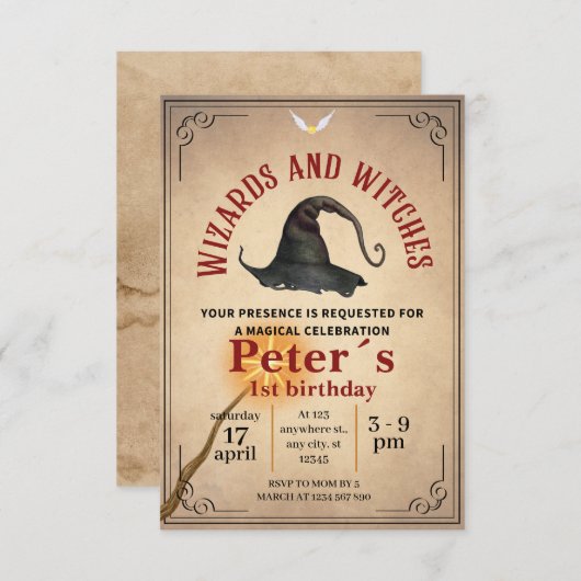Invitación Wizard School Themed Birthday Party Inv 招待状 (正面/裏面)