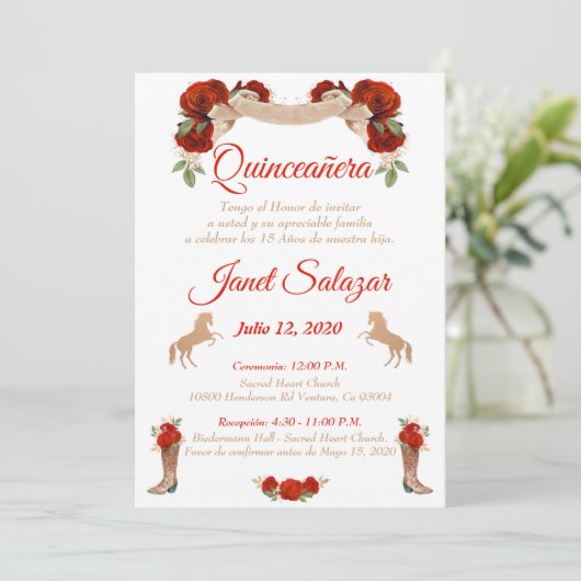 Invitaciones charro Quinceañera Charra Red 招待状 (スタンド正面)