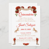 Invitaciones charro Quinceañera Charra Red 招待状 (正面/裏面)
