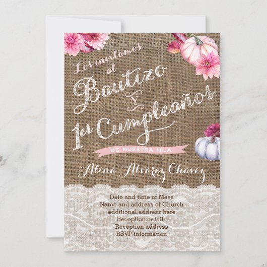 Invitaciones con calabazas, Bautizo y 1er cumple 招待状 (正面)