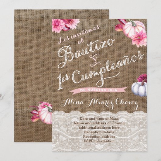 Invitaciones con calabazas, Bautizo y 1er cumple 招待状 (正面/裏面)
