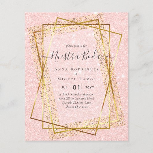 Invitaciones de Boda、スペインのの結婚金ゴールド予算 (正面)