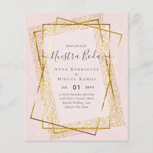 Invitaciones de Boda、スペインのの結婚金ゴールド予算 チラシ (正面)