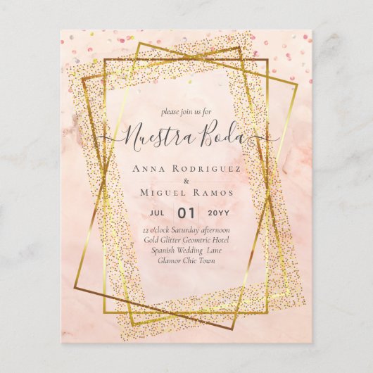 Invitaciones de Boda、スペインのの結婚金ゴールド予算 チラシ (正面)