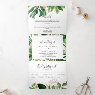 Invitaciones de boda trifásica moderna - Tropica d 三つ折り招待状