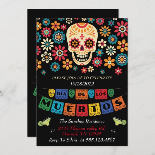 invitaciones dia de los muertos, helloween invite (正面/裏面)