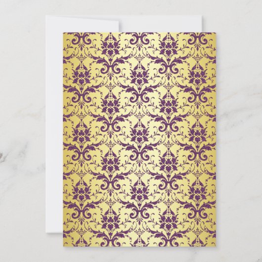 Invitatioを結婚する華美でフォーマルな紫色の金ゴールドのダマスク織 招待状 (裏面)