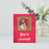 Invitationポインセチアの女性 招待状 (スタンド正面)