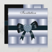 Invitation 絹 青 銀 黒 ダイヤモンド ハート 招待状 (正面/裏面)