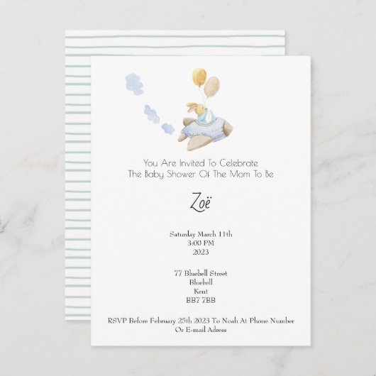 Invitation (10,8 x 14,2 cm) - Baby Shower ポストカード (正面/裏面)