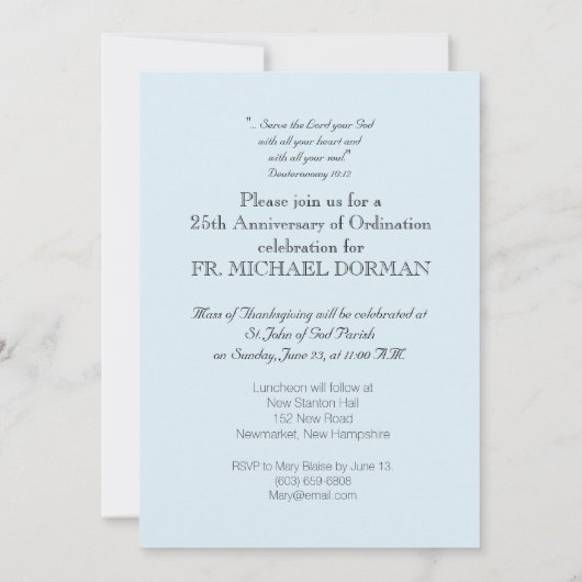Invitation 25th Ordination Anniversary Priest 招待状 (裏面)