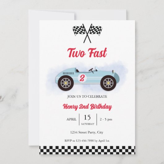 Invitation 2nd Birthday Too Fast, Vintage Race 招待状 (正面)