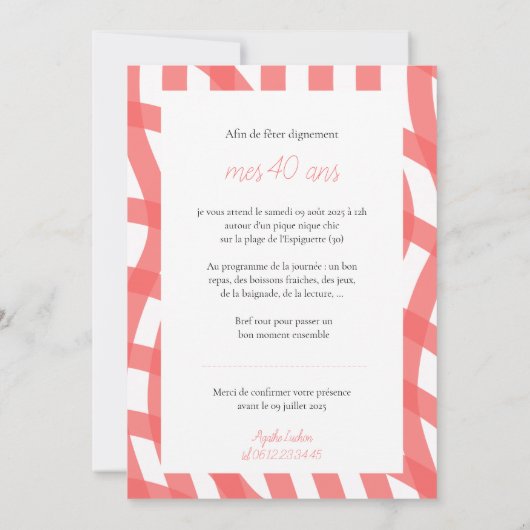 Invitation anniversaire Pique Nique 招待状 (裏面)