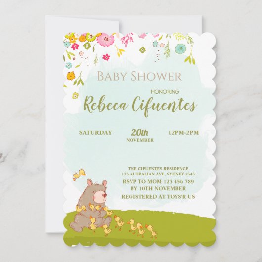Invitation Baby Shower Bear and duckies 招待状 (正面)