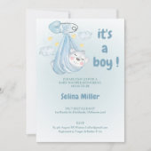 invitation baby shower boy blue , 招待状 (正面)