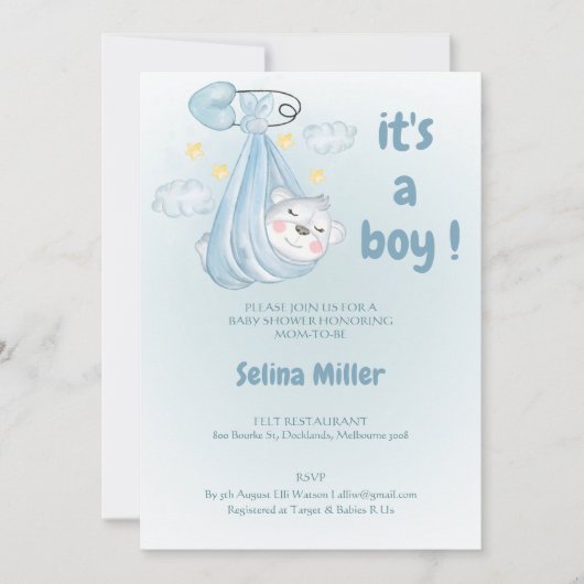  invitation baby shower boy blue , 招待状 (正面)