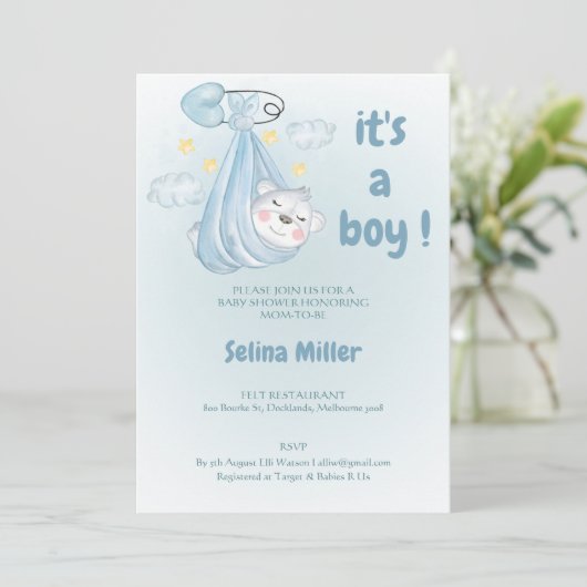 invitation baby shower boy blue , 招待状 (スタンド正面)