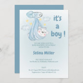  invitation baby shower boy blue , 招待状 (正面/裏面)