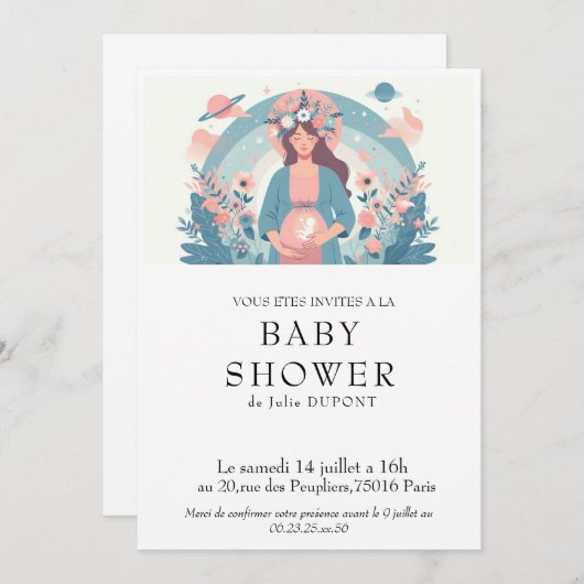 Invitation baby shower en français 招待状 (正面/裏面)