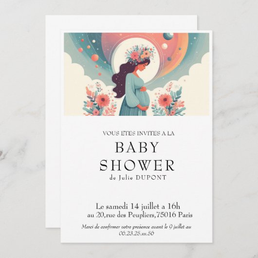 Invitation baby shower en français 招待状 (正面/裏面)
