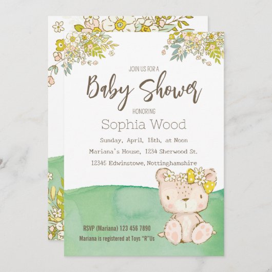 Invitation Baby Shower Little Bear 招待状 (正面/裏面)