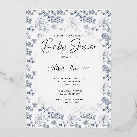 Invitation baby shower Toile Desing-Customizable 箔招待状 (正面)